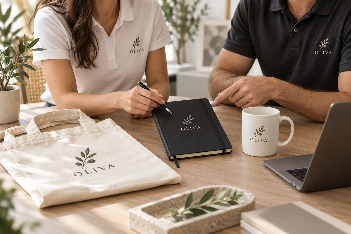 Equipa com polos e artigos personalizados com a mesma identidade visual